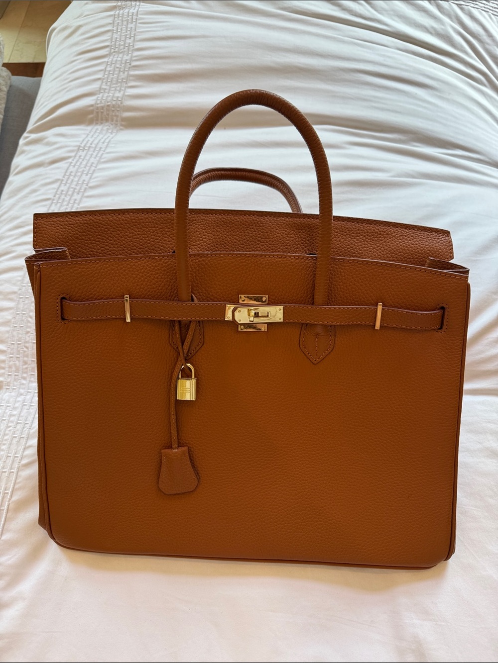 Amazon Leather Tote Bag in Cognac Brown with Gold Hardware